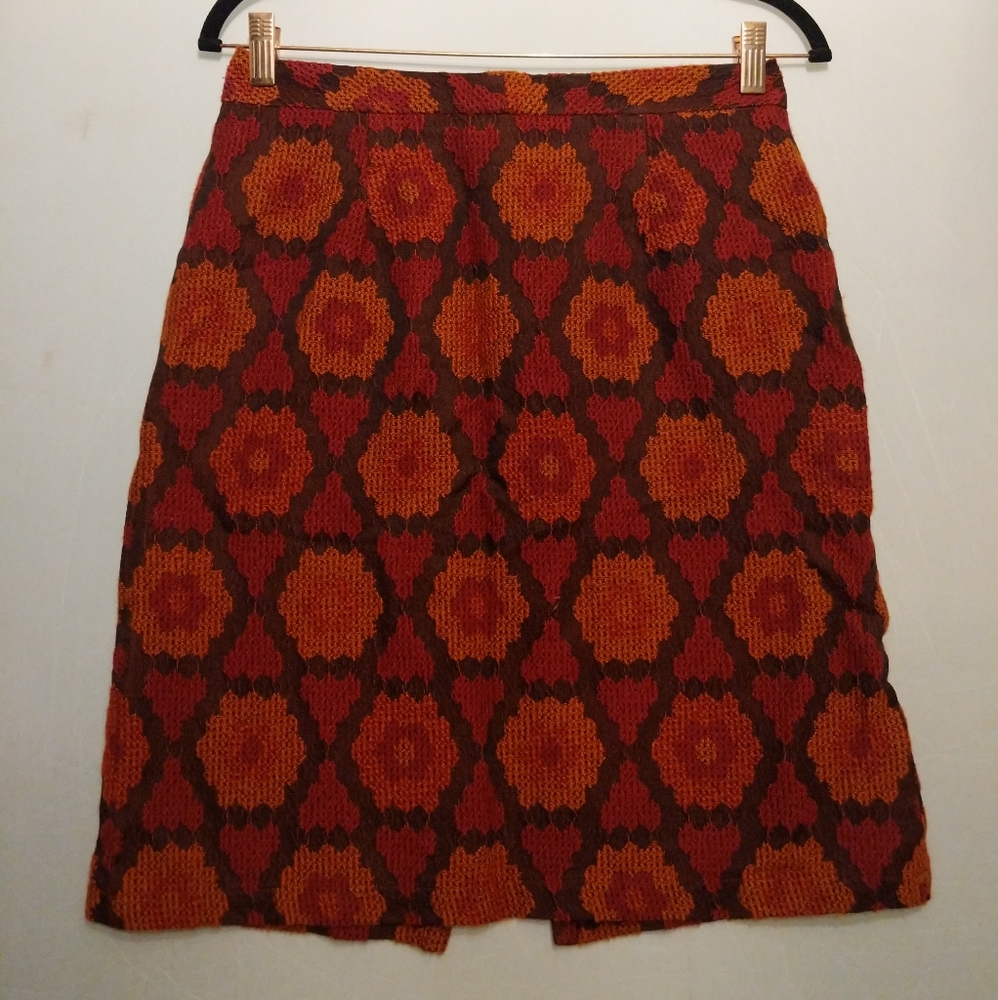 Vintage Wool Patterned Pencil Skirt Size 6
